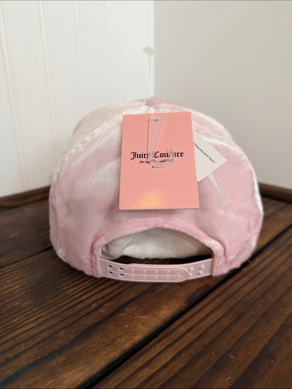 NWT Juicy Couture Kids Light Pink Velour Cap with Rhinestone Logo Leopard Fur
